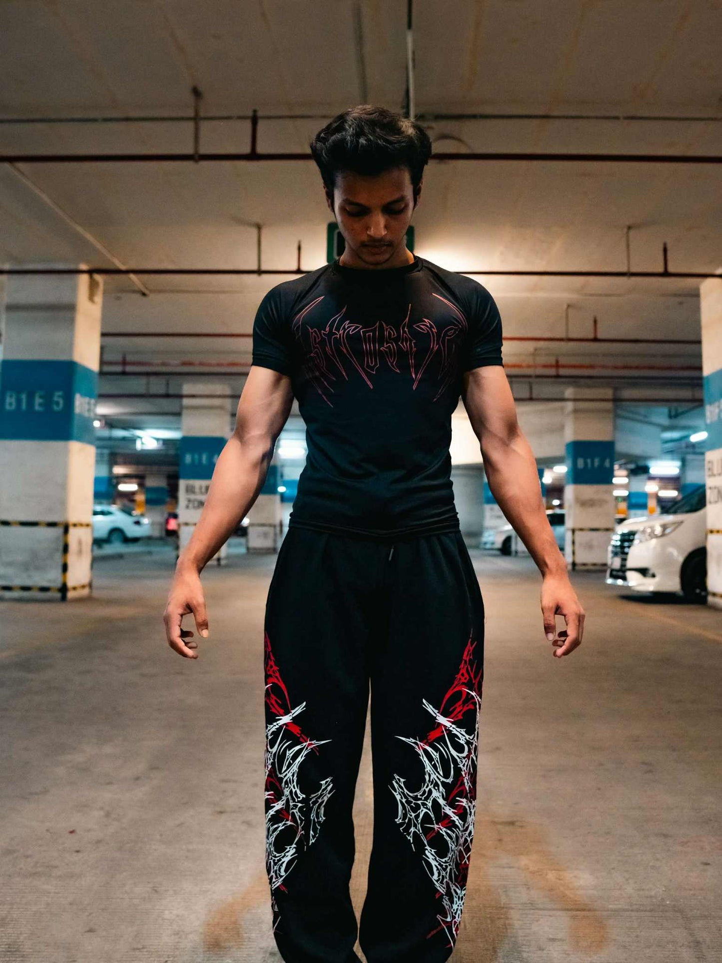 Skeleton Baggy Joggers Red